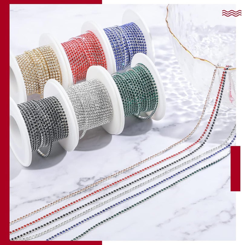 Berlune 6 Roll 33 Yards 2 mm Rhinestone Chain Trim Diamond Crystal Trim Claw Chain DIY Craft Sewing Decor(Bright Color) - Image 4